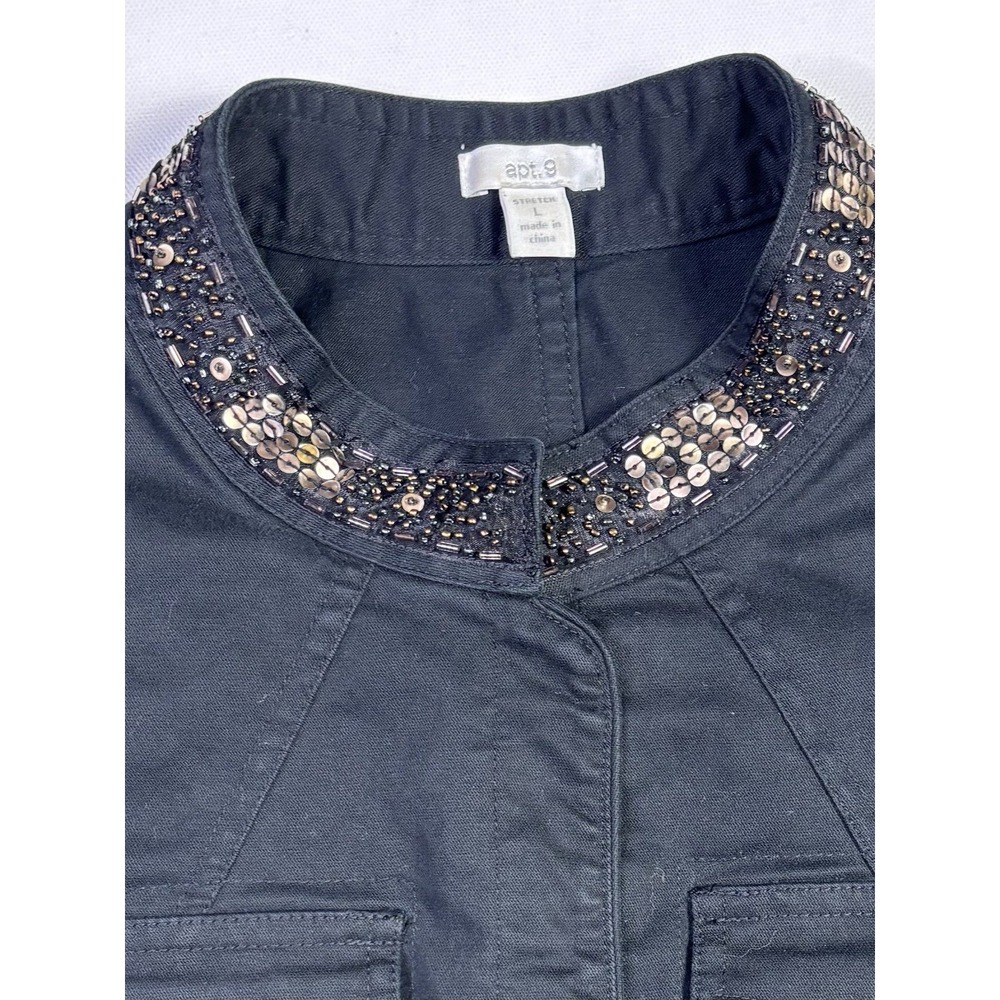 APT.9 Jacket Women's Large Stretch Black Gold Beaded & Sequined Blazer - Picture 11 of 12